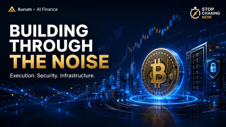 Building Through the Noise featured image for Aurum showing AI finance, crypto, security, and infrastructure