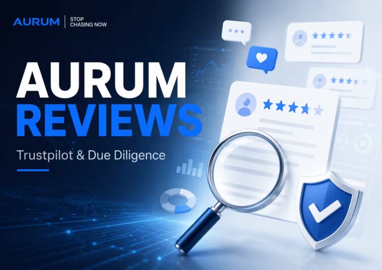 Aurum Foundation reviews featured image with Trustpilot due diligence concept, review cards, magnifying glass, and trust shield.
