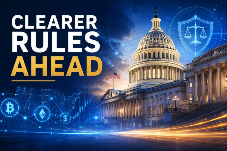 Digital financial network representing the CLARITY Act and proposed U.S. cryptocurrency regulation.