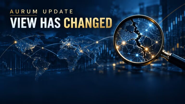 Aurum update featured image with a dark blue global finance background, a magnifying glass over a cracked digital network, and the headline View Has Changed.